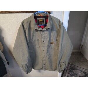 MENS DEWALT FLEECE LINED MULTI POCKETS CANVAS SHIRT JACKET SNAP FRONT SZ XL